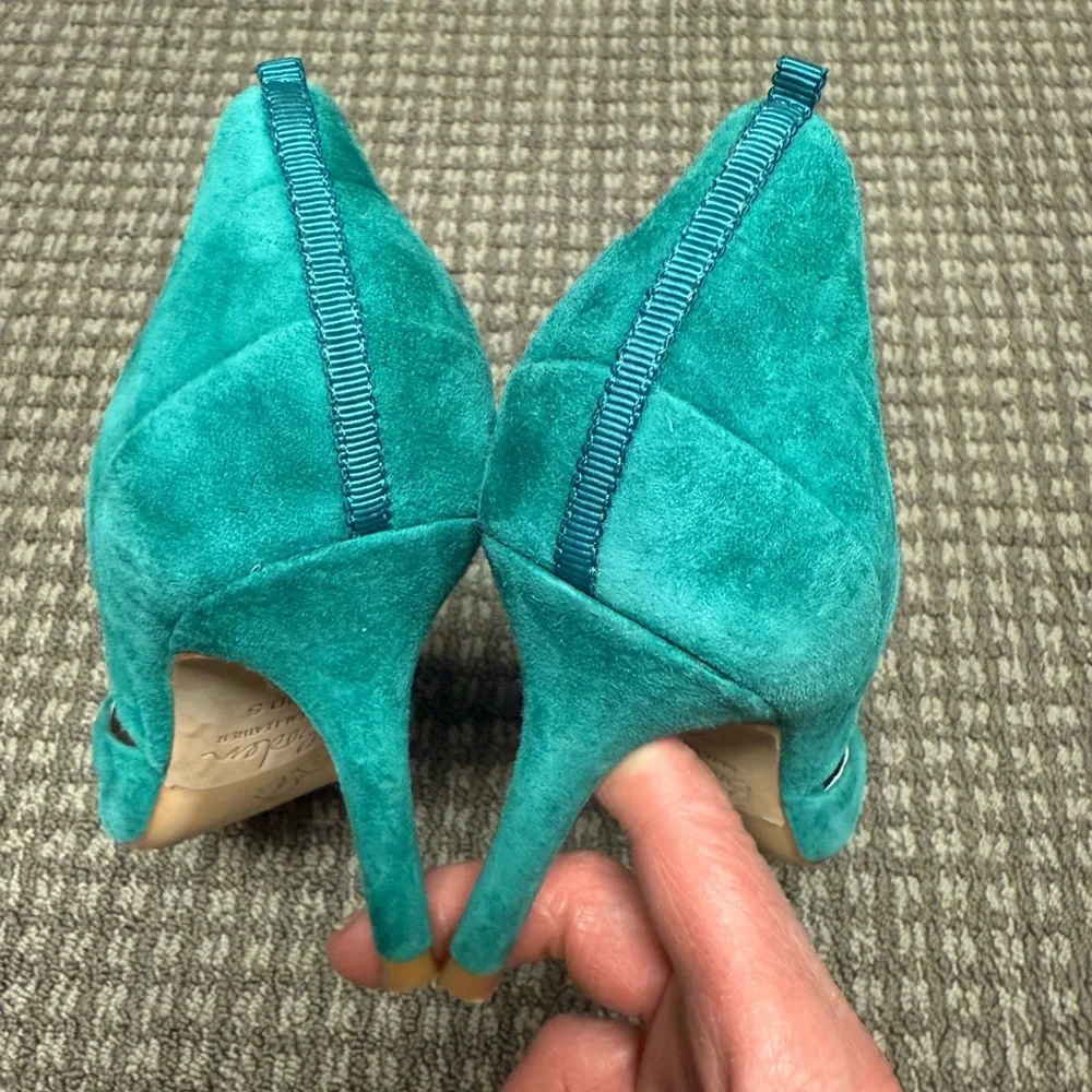 Boden Beautiful Green (Teal) Suede Heels - Like New sz 40.5 - Picture 4 of 6